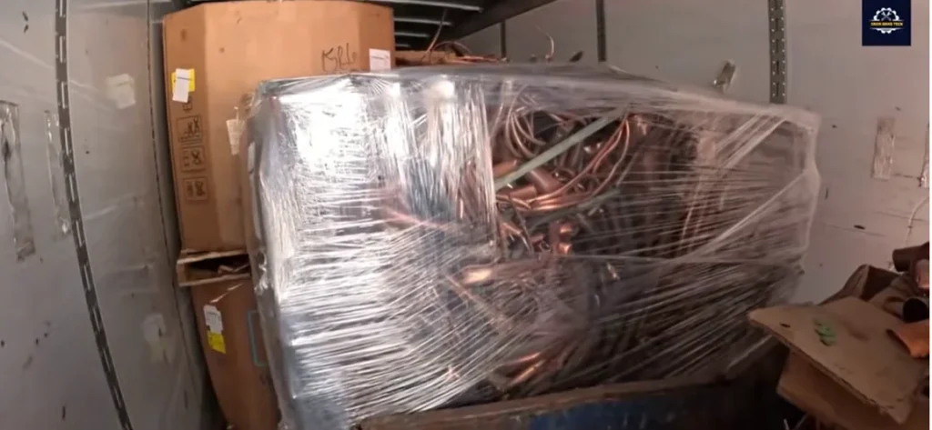 Copper wire scrap bundled and wrapped for recycling