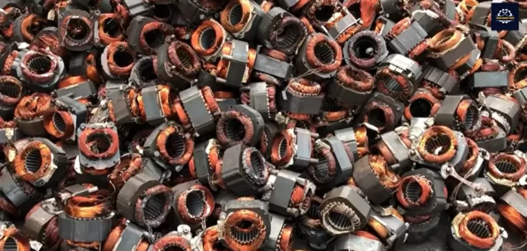Scrap electric motor stators with copper windings sorted for recycling